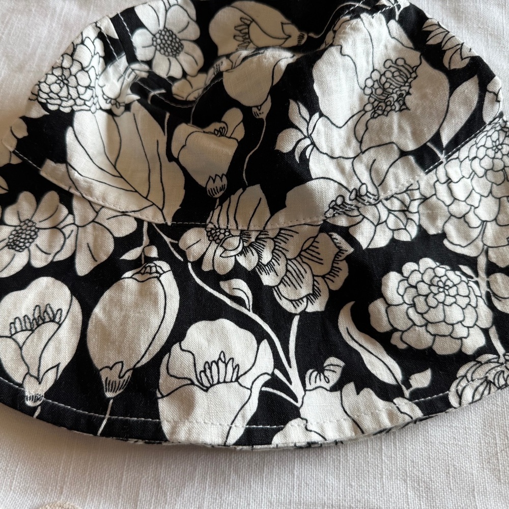 J Crew Linen Floral bucket hat:  S/M- NWT-black and cream